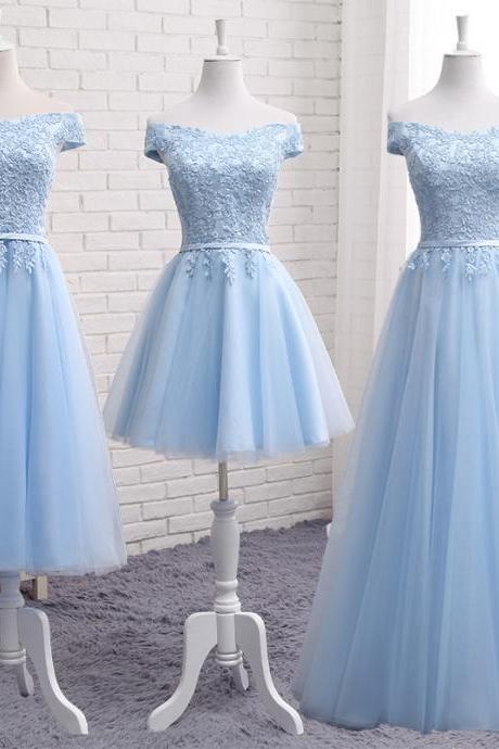 Blue Lace A Line Prom Dress Bridesmaid Dress