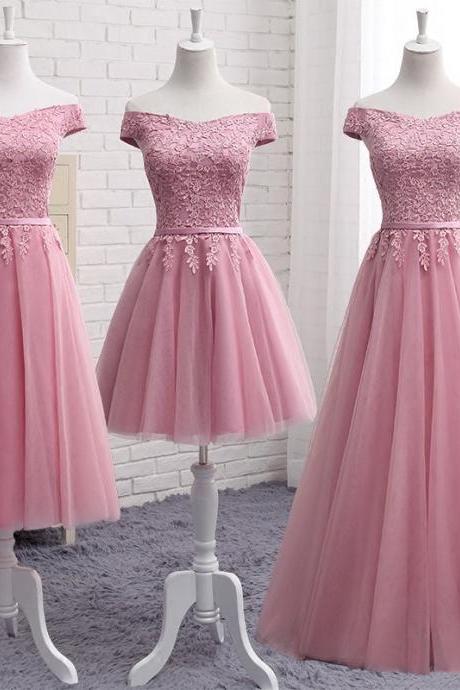 Cute Lace A Line Prom Dress Pink Bridesmaid Dress