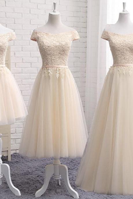 Champange Lace A Line Prom Dress Bridesmaid Dress