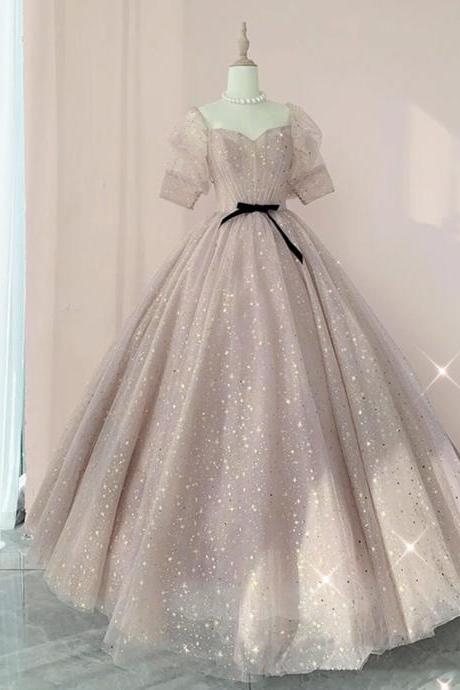 Champagne Tulle Long A Line Prom Dress Formal Dress