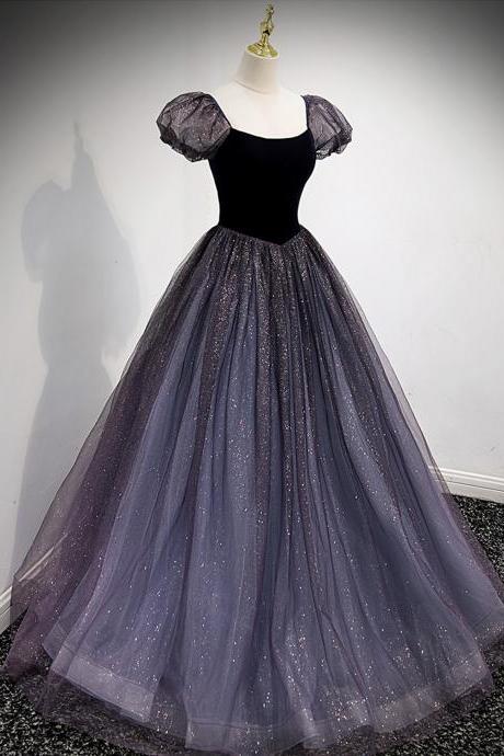 Black And Purple Tulle Long Prom Dress Evening Dress