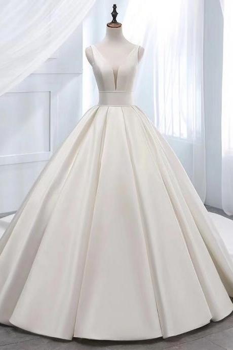 White satin long A line prom dress wedding dress