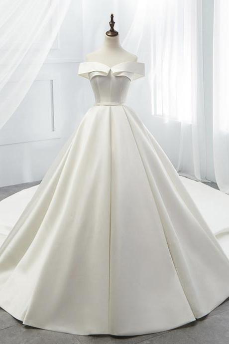 White Satin Long Ball Gown Dress Formal Dress Wedding Dress