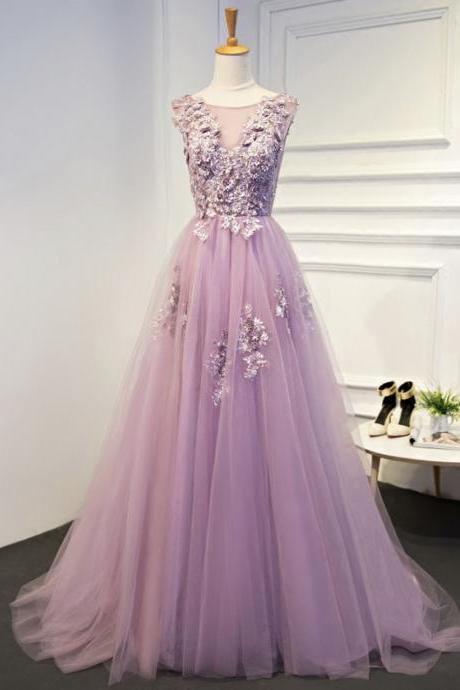 Purple Lace Long A Line Prom Dress Evening Dress