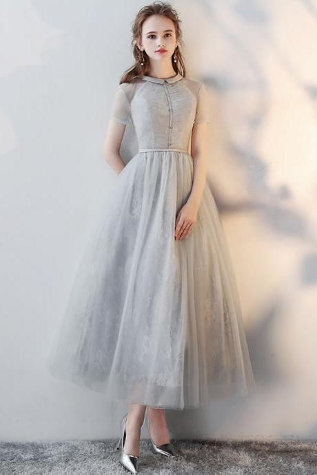 Gray Tulle Short Prom Dress Gray Evening Dress