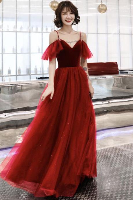 Cute Velvet Tulle Long Prom Dress A Line Evening Dress