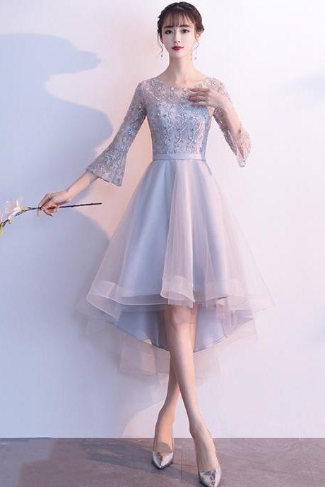 Gray Tulle Lace Short Prom Dress Homecoming Dress Bridesmaid Dress