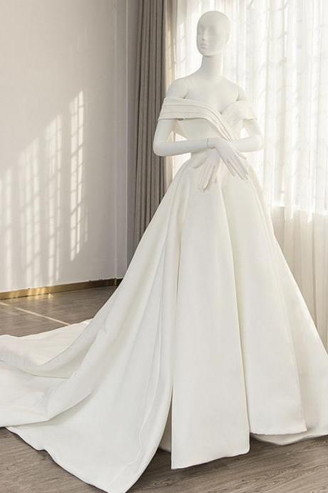 White Satin Long A Line Prom Dress White Evening Dress