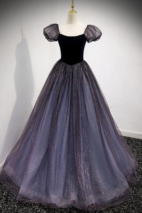 Black And Purple Tulle Long Prom Dress Evening Dress