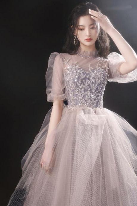 Cute Tulle Sequins Long Prom Dress Fashion Girl Dress