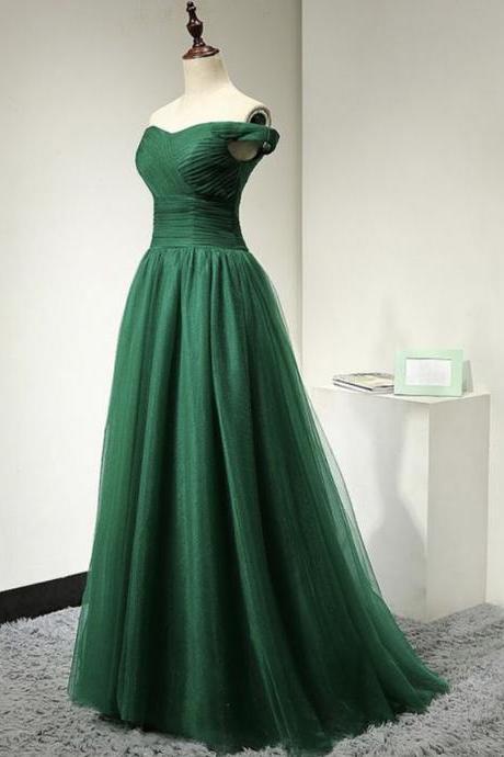 Green Tulle Long Prom Dress Simple Evening Dress