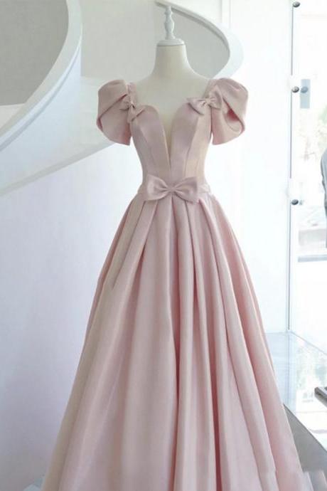 Pink Satin Long A Line Prom Dress Pink Evening Dress