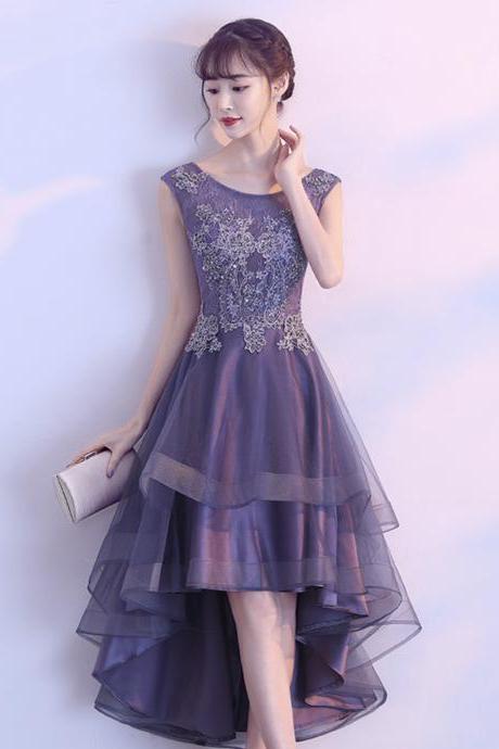 Purple Tulle Lace High Low Prom Dress Party Dress