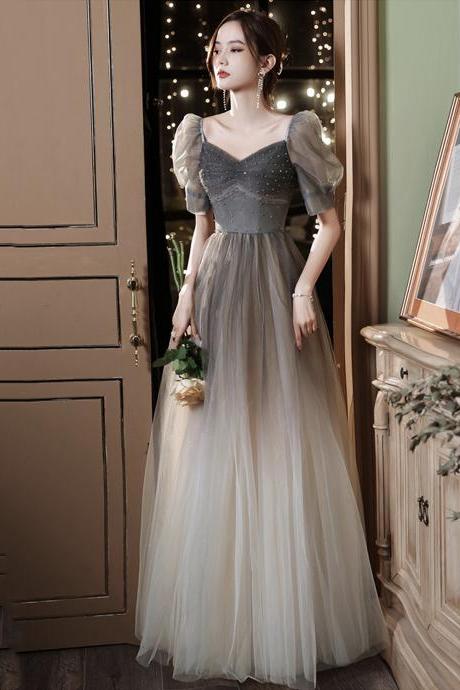 Cute Tulle Beads Long Prom Dress Evening Dress