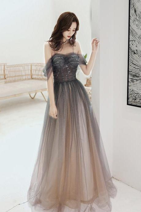 Cute Tulle Sequins Long Prom Dress Evening Gown