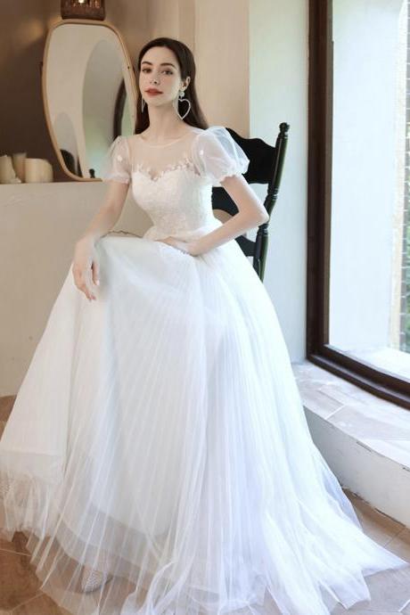 White Tulle Lace Long Prom Dress A Line Evening Gown