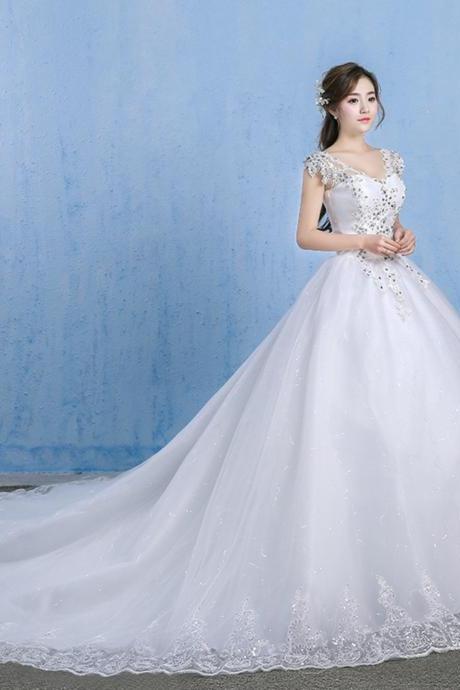 White Lace Long Ball Gown Dress Wedding Dress