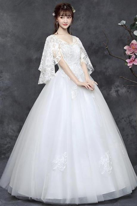 White V Neck Lace Long Prom Gown Wedding Dress