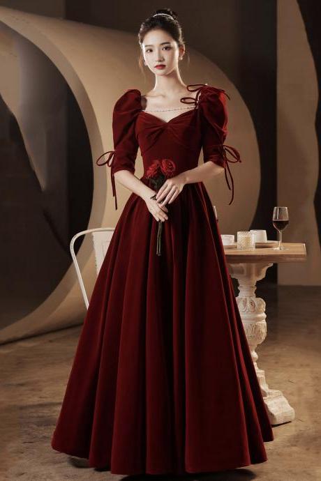 Burgundy Velvet Long Prom Dress A Line Evening Gown