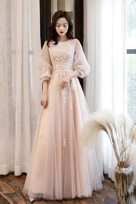 Cute Tulle Lace Long Prom Dress A Line Evening Gown