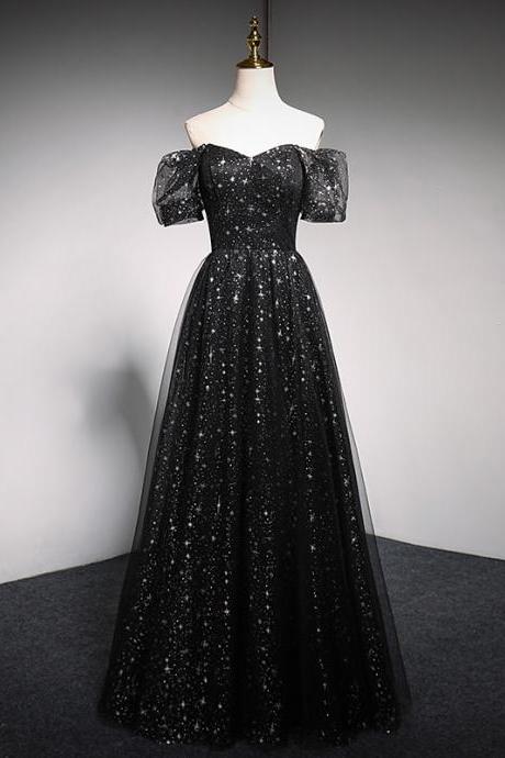 Black Tulle Long Prom Dress A Line Evening Dress