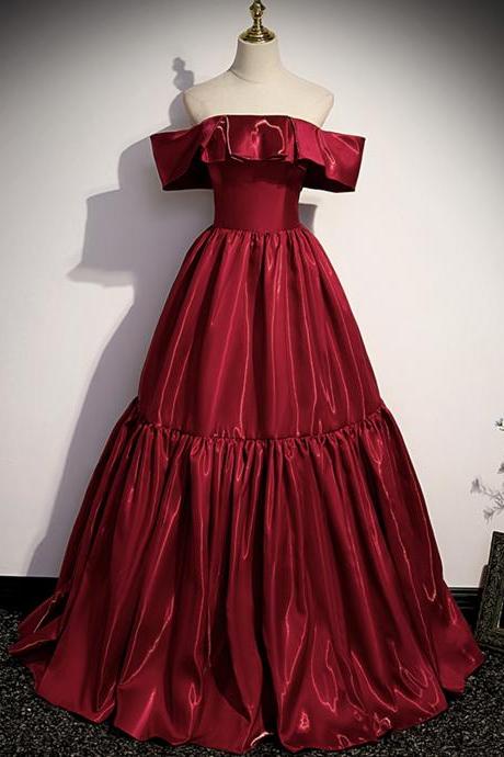 Red Satin Long A Line Prom Dress Red Evening Gown