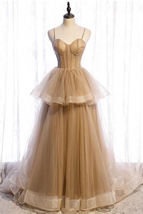Cute Tulle Long A Line Prom Dress A Line Evening Gown