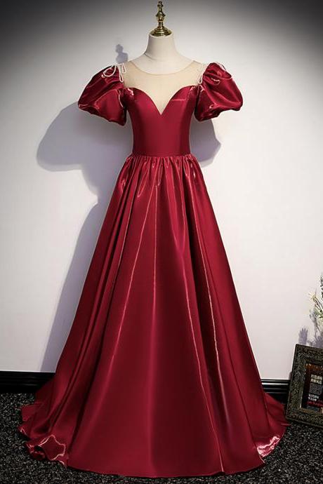 Burgundy Satin Long Prom Dress A Line Evening Gown