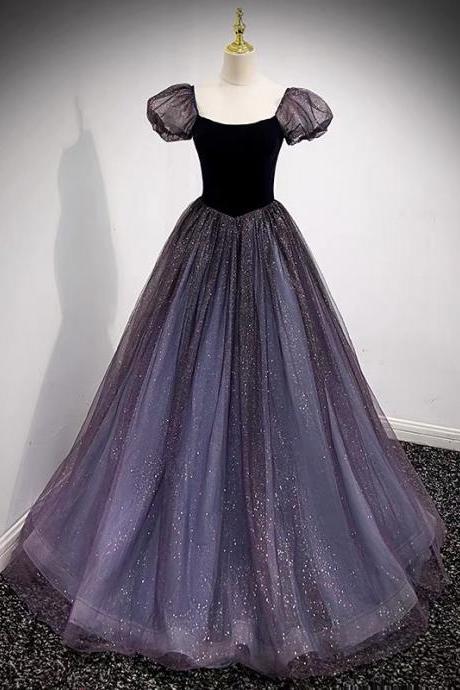 Purple Tulle Long Prom Dress Purple A Line Evening Gown