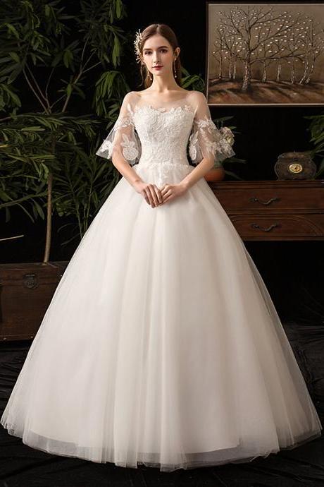 White Tulle Lace Long Prom Dress A Line Evening Gown