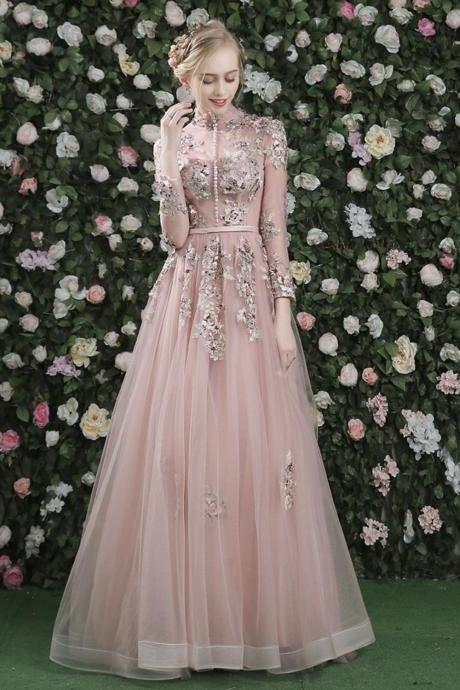Elegant Tulle Lace Long Prom Dress A Line Evening Dress
