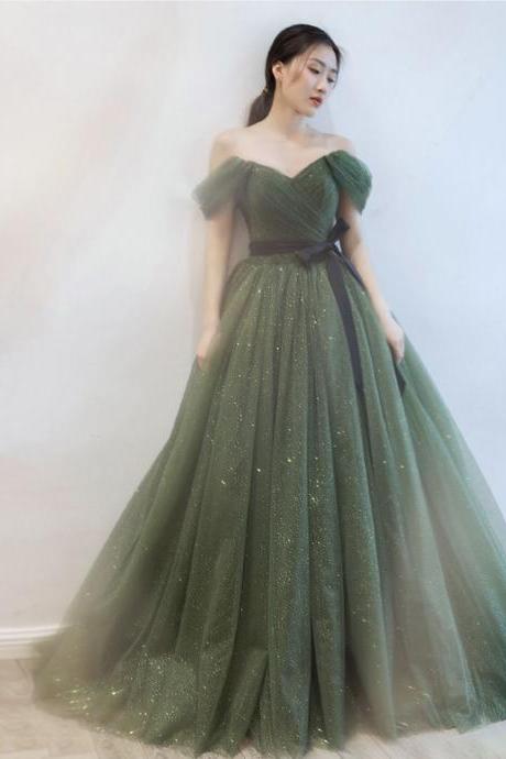 Green Tulle Long Prom Dress Green Evening Gown