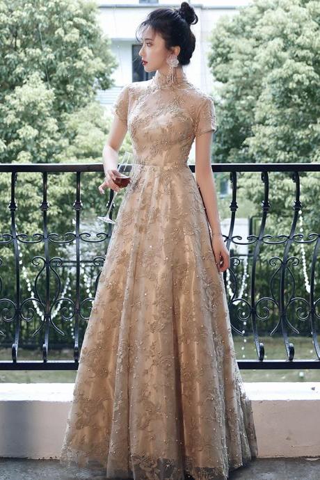 Stylish Tulle Lace Long Prom Dress A Line Evening Gown