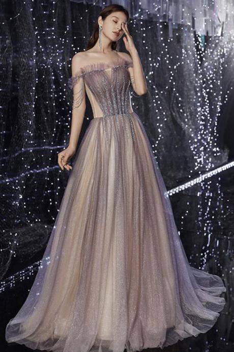 Shiny Tulle Sequins Long Prom Dress Evening Gown
