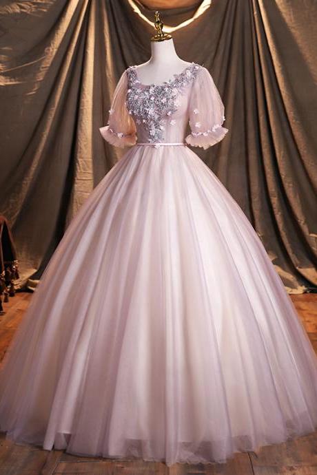 Cute Tulle Lace Long Prom Dress A Line Evening Gown
