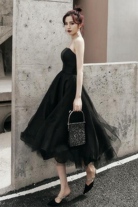 Black tulle short prom dress A line homecoming dress