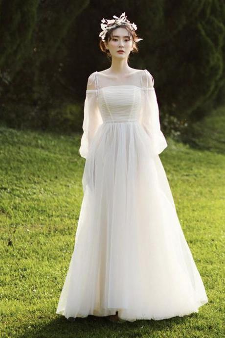 White Tulle Long Prom Dress White Evening Dress