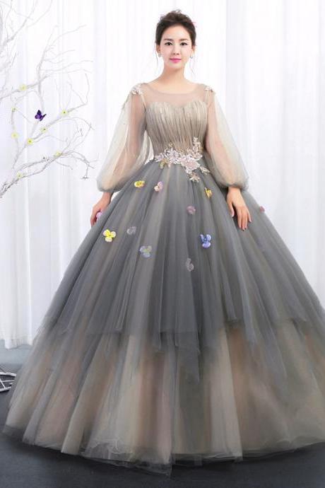 Gray tulle sequins long ball gown dress formal gown