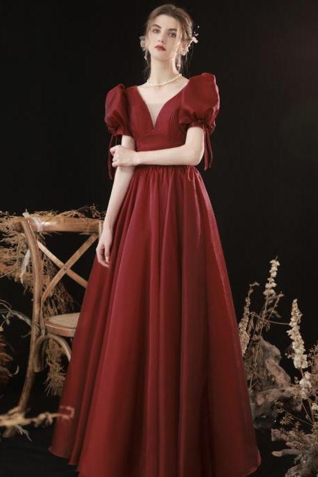 Burgundy Tulle Long Prom Dress A Line Evening Gown