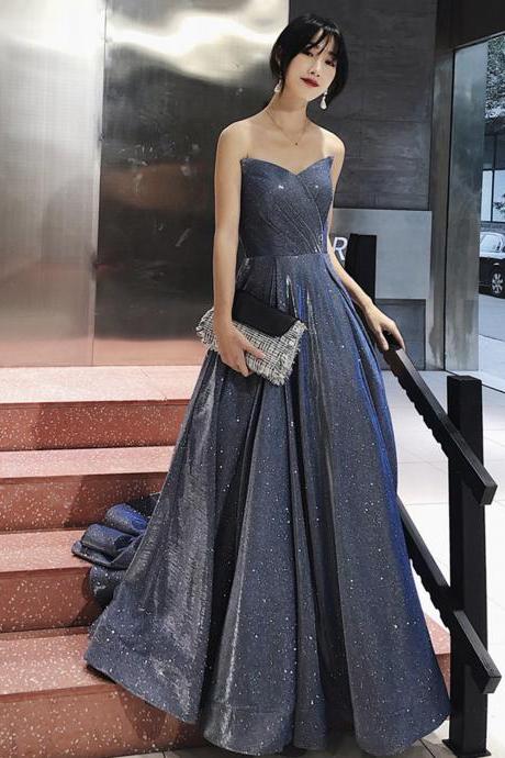 Blue Satin Long Prom Dress A Line Evening Gown