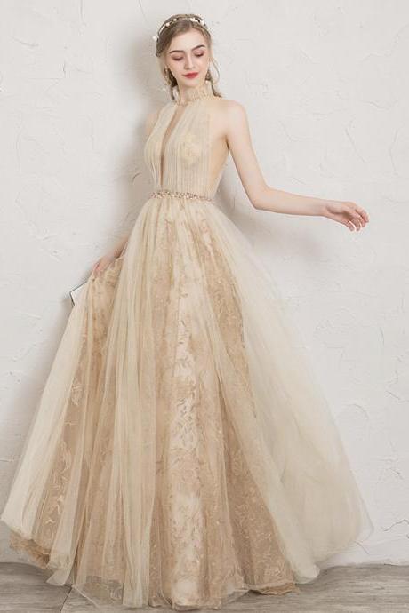 Elegant tulle lace long prom dress evening dress