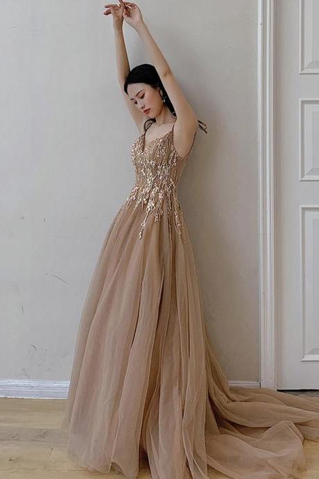 Cute A Line V Neck Lace Long Prom Dress Evening Dress
