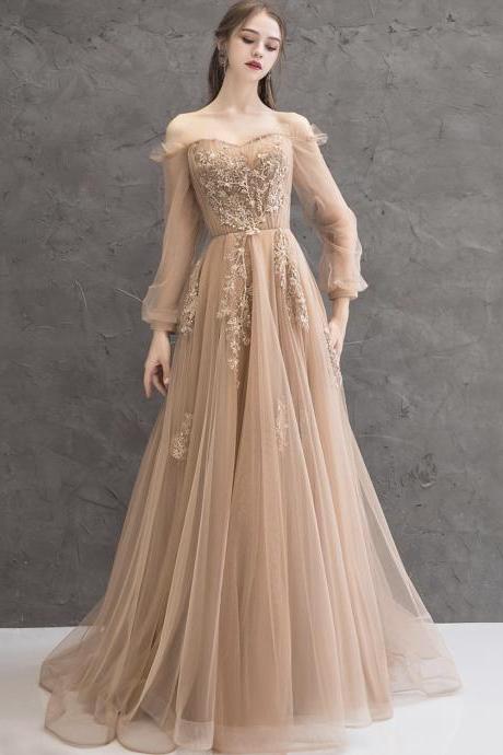 Elegant Tulle Lace Long Prom Dress A Line Evening Dress