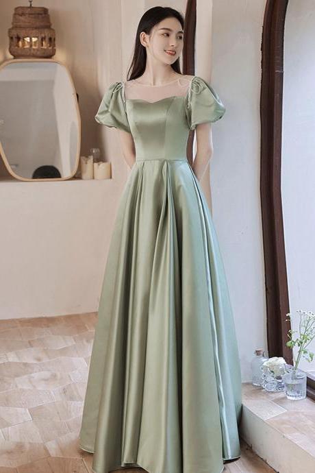 Green Satin Long Prom Dress A Line Evening Dress