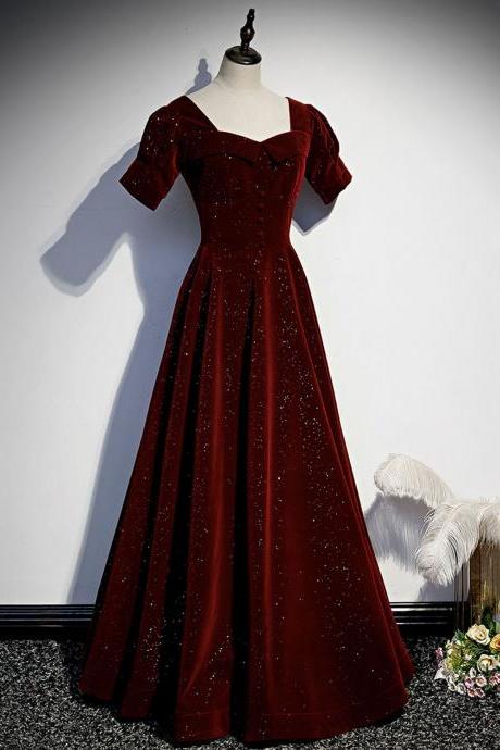 Burgundy Velvet Long Prom Dress Aline Evening Dress
