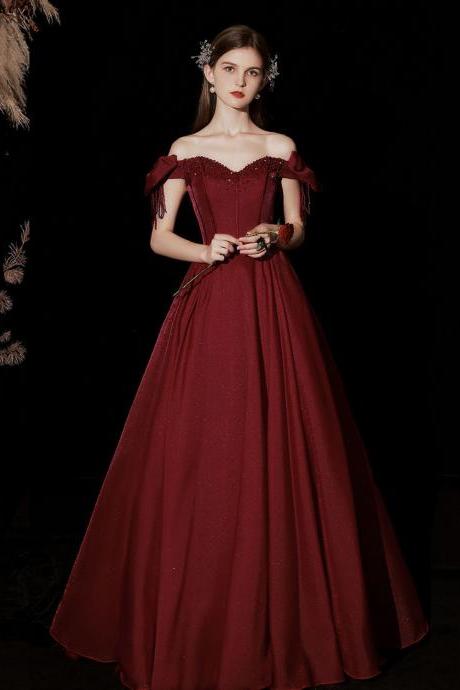 Burgundy Satin Long Prom Dress A Line Evening Dress