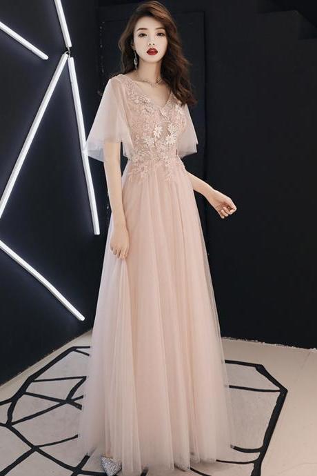 Pink Tulle Lace Long Prom Dress A Line Evening Dress