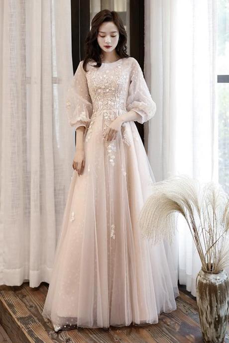 Cute Tulle Lace Long Prom Dress A Line Evening Dress