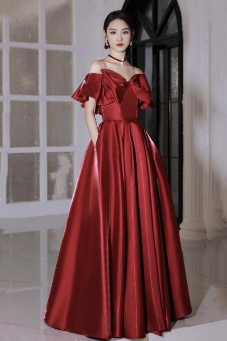 Red satin long prom dress red evening dress