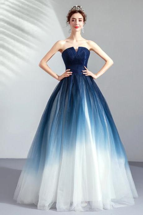 Blue Tulle Long Prom Dress Blue Evening Dress